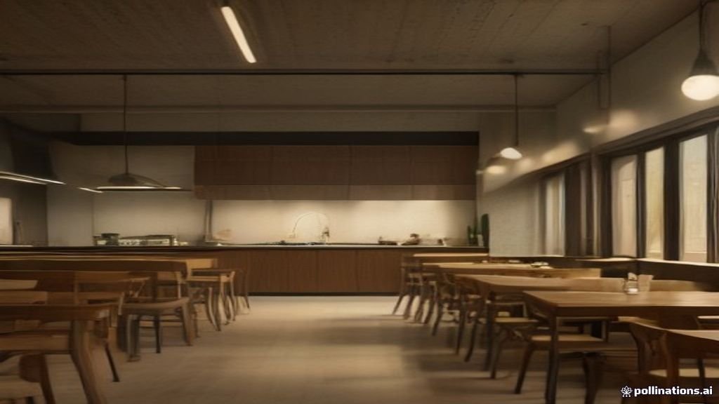 Desain interior restoran modern dengan konsep minimalis dan pencahayaan estetik yang nyaman untuk pelanggan.