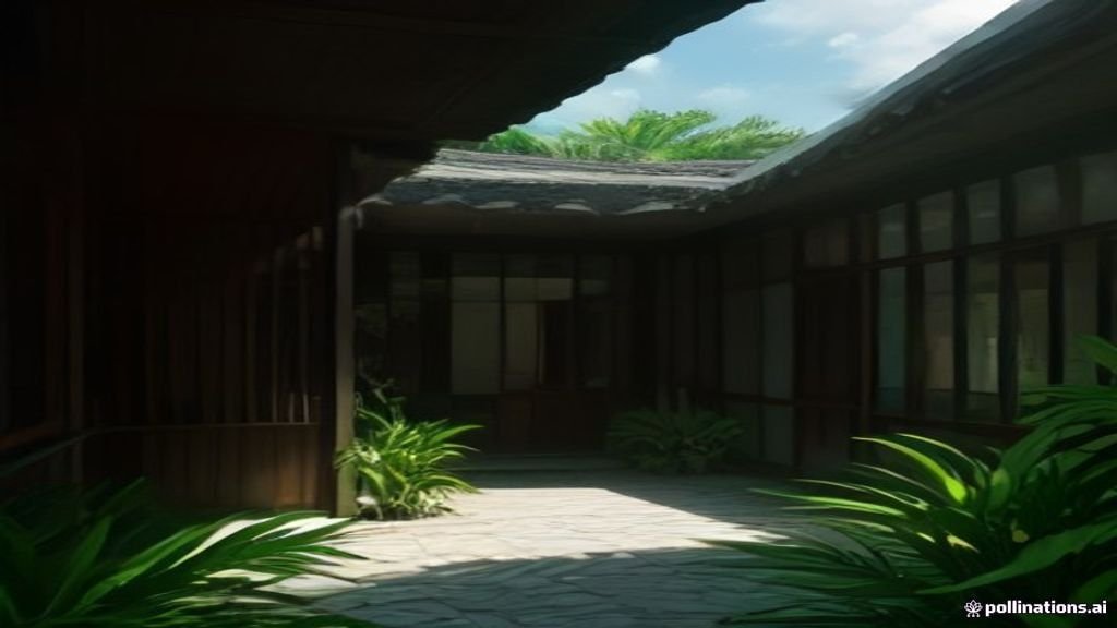 Desain rumah tropis modern dengan bukaan kaca luas dan tanaman hijau asri.