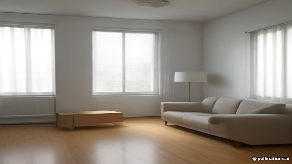 Desain interior apartemen minimalis modern dengan pencahayaan alami yang cerah.
