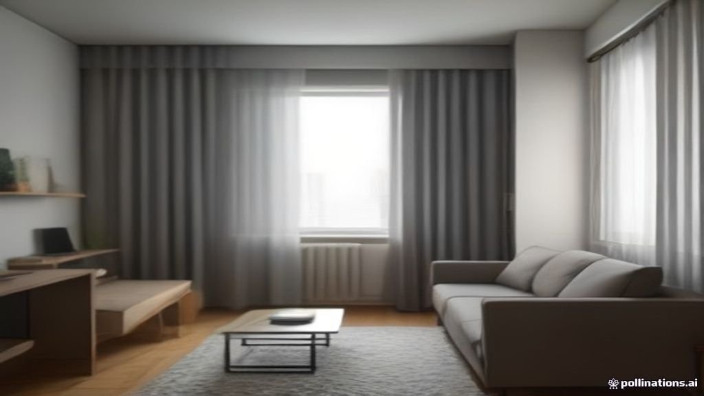Desain interior apartemen minimalis modern dengan pencahayaan alami yang cerah.