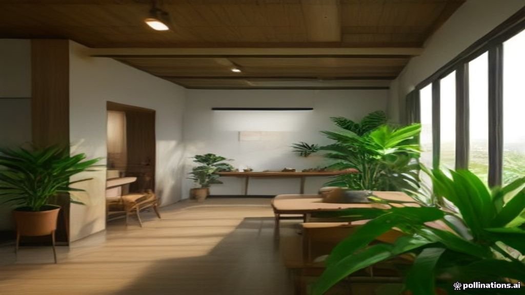Desain interior kantor Jogja modern dengan konsep minimalis kayu dan pencahayaan alami yang nyaman.