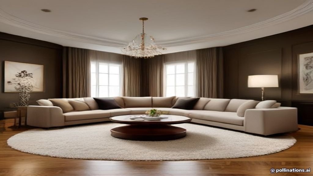 Desain interior ruang tamu mewah modern dengan sofa elegan dan pencahayaan hangat.
