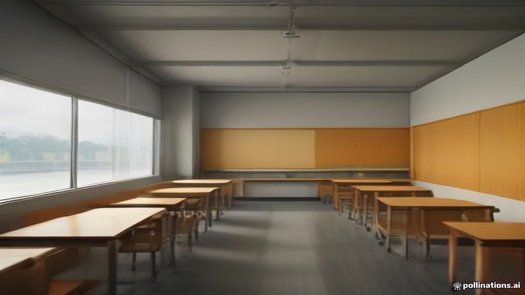 Desain interior ruang kelas sekolah modern yang terang, nyaman, dan mendukung proses belajar interaktif siswa.