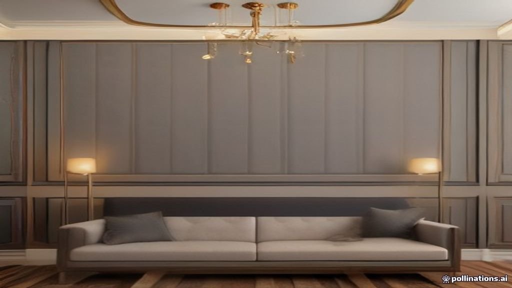 Desain interior ruang tamu minimalis modern yang elegan dengan pencahayaan hangat.
