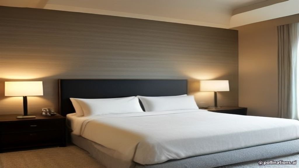 Desain interior kamar tidur mewah modern dengan pencahayaan hangat dan tempat tidur elegan.