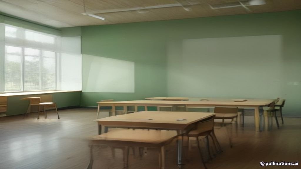 Desain interior sekolah modern yang bersih dan nyaman untuk kegiatan belajar siswa.
