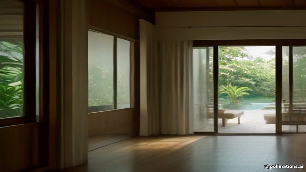 Desain interior villa mewah di Bali dengan pencahayaan alami dan pemandangan kolam renang yang asri.